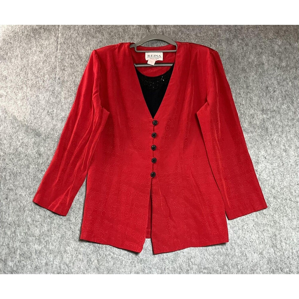 Vintage Blouse Womens 14 Red Lagenlook Tunic Top USA Made Retro 90s Christmas